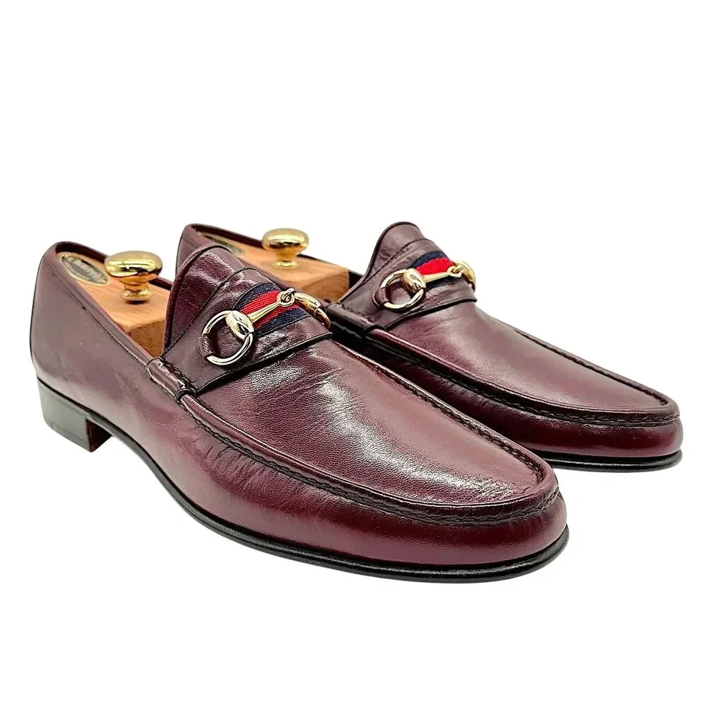 NOS Vintage GUCCI Leather 1953 Horsebit Web Striped Men's Loafers EU48